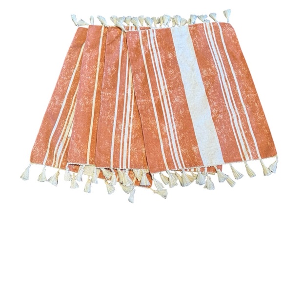 Set of 4 Orange and White boho Striped placemats - Picture 1 of 2